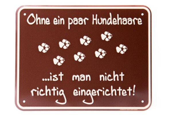 Rahmenlos Blechschild: Ohne ein paar Hundehaare ist man nicht richtig eingerichtet!