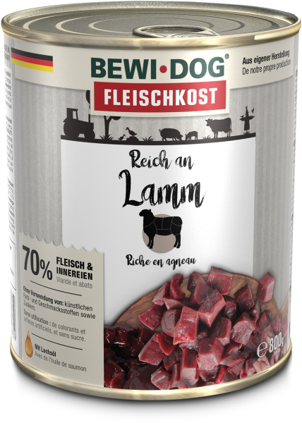 BEWI DOG Fleischkost reich an Lamm 800 Gramm