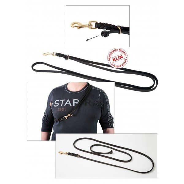 Grobys Fettleder Hundeleine mit 3 Funktionen auch als Umhängeleine 2,3 Meter 12 mm