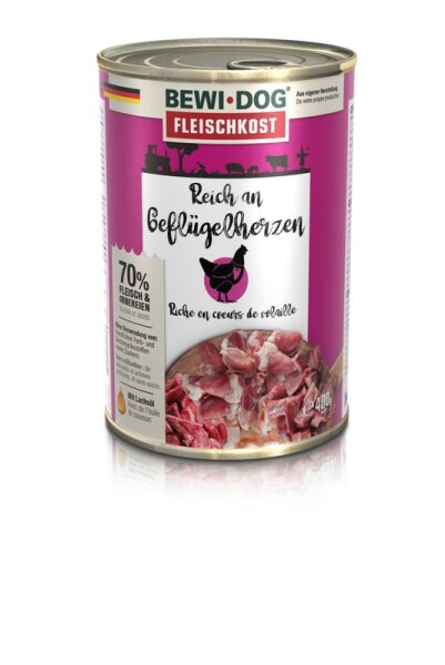 BEWI DOG Fleischkost reich an Geflügelherzen