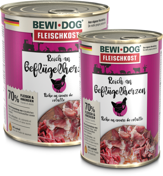 BEWI DOG Fleischkost reich an Geflügelherzen
